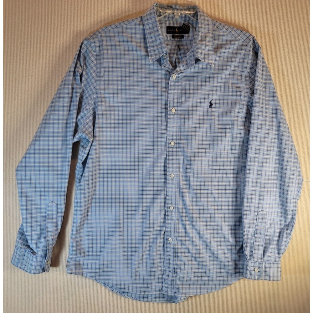 Ralph Lauren long sleeve dress shirt classic fit XXL navy plaid clean blue label